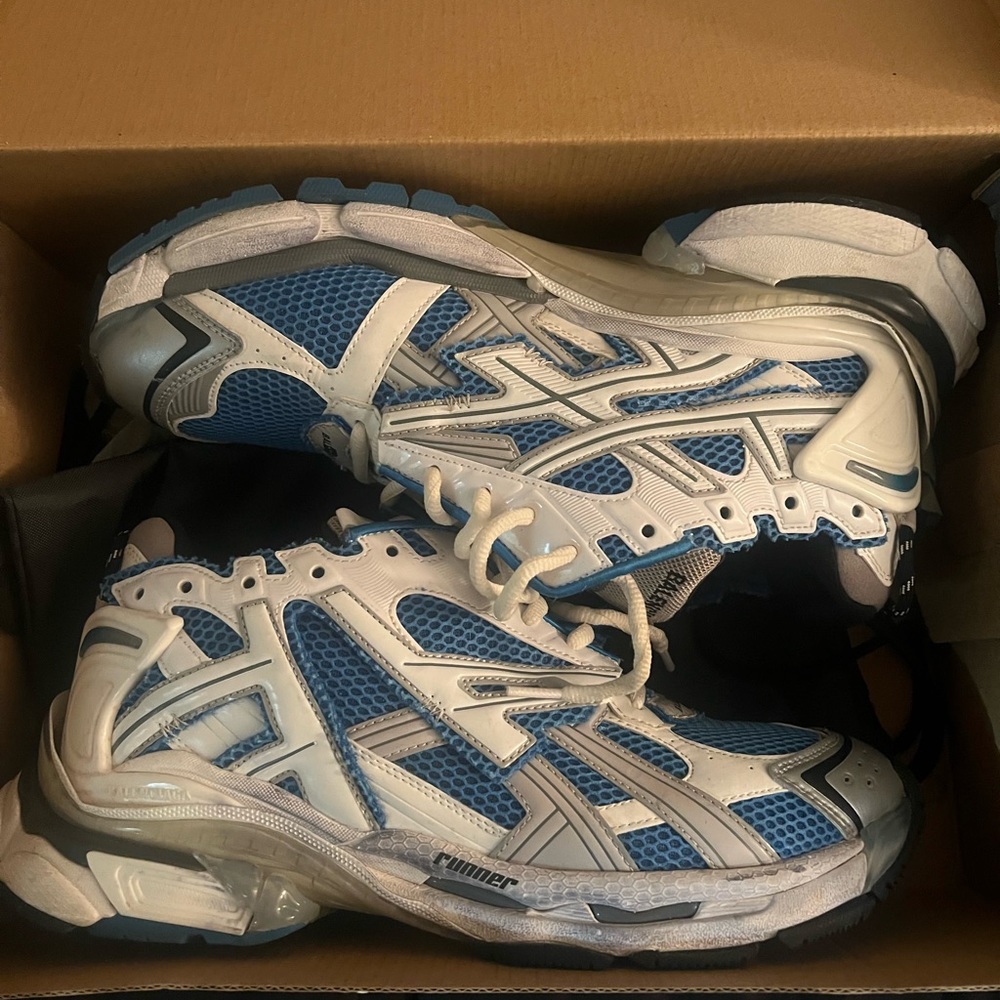 Blue and White Athletic Sneakers